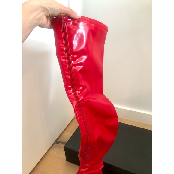 Mistress Rocks INAMORATA Red Vegan Leather Over-The-Knee Boots - Picture 11 of 16